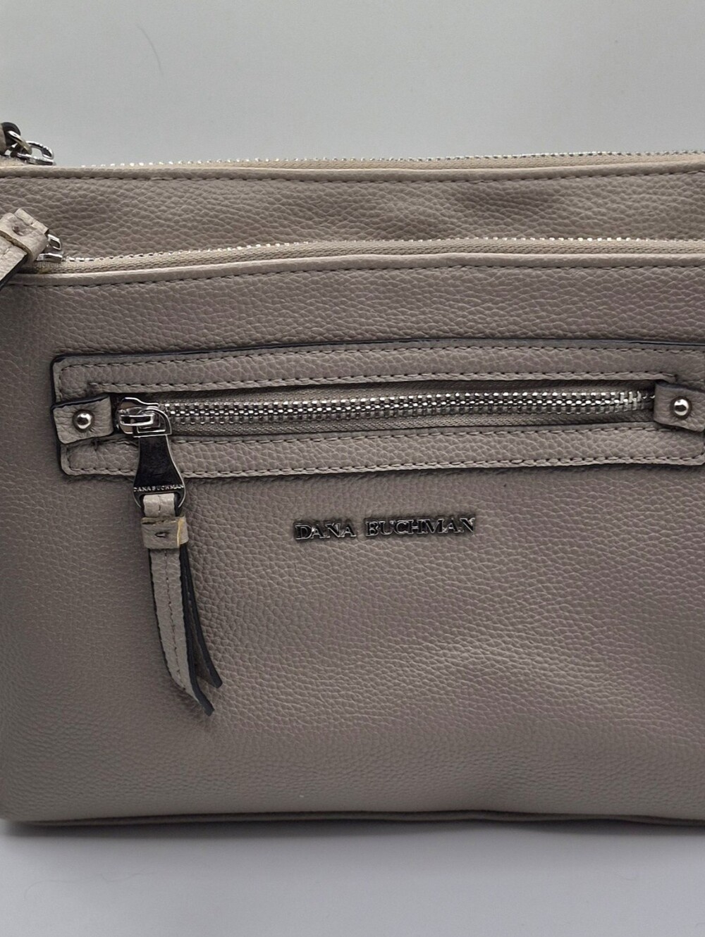 Dana Buchman Taupe Pebbled Faux Leather 6 Compartment Gracie Crossbody Bag Purse